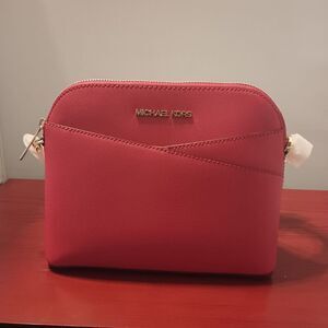 👑👜🔥MK Michael Kors Bright Red Jet Set Travel MD Dome XCross XBody Leather ‼️